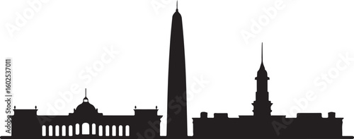Buenos Aires Skyline Silhouette Vector — Obelisco and Casa Rosada in Black