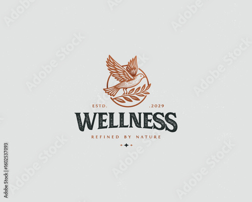 Bird on a branch logo template for spa or beauty clinic business