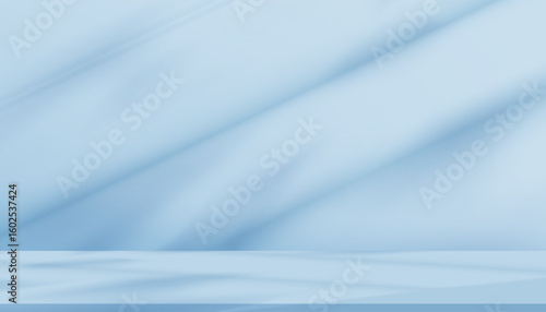 Blue Background,Studio with Shadow on Grey Wall and Podium Floor for Spring Product Design,Interior Kitchen Room with Light Texture Effect from Window Frame,Vector 3d Backdrop for Winter banner