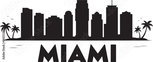 Miami Skyline Silhouette Vector — Palm Trees and High-Rise Beach Buildings