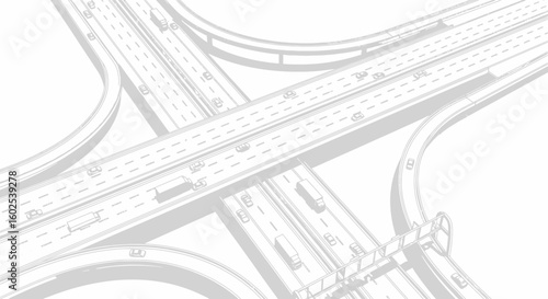 Highway Interchange Gray Scale Conceptual Depiction Modern Transportation Network Overpass Underpass Road System Design Blueprint Visual