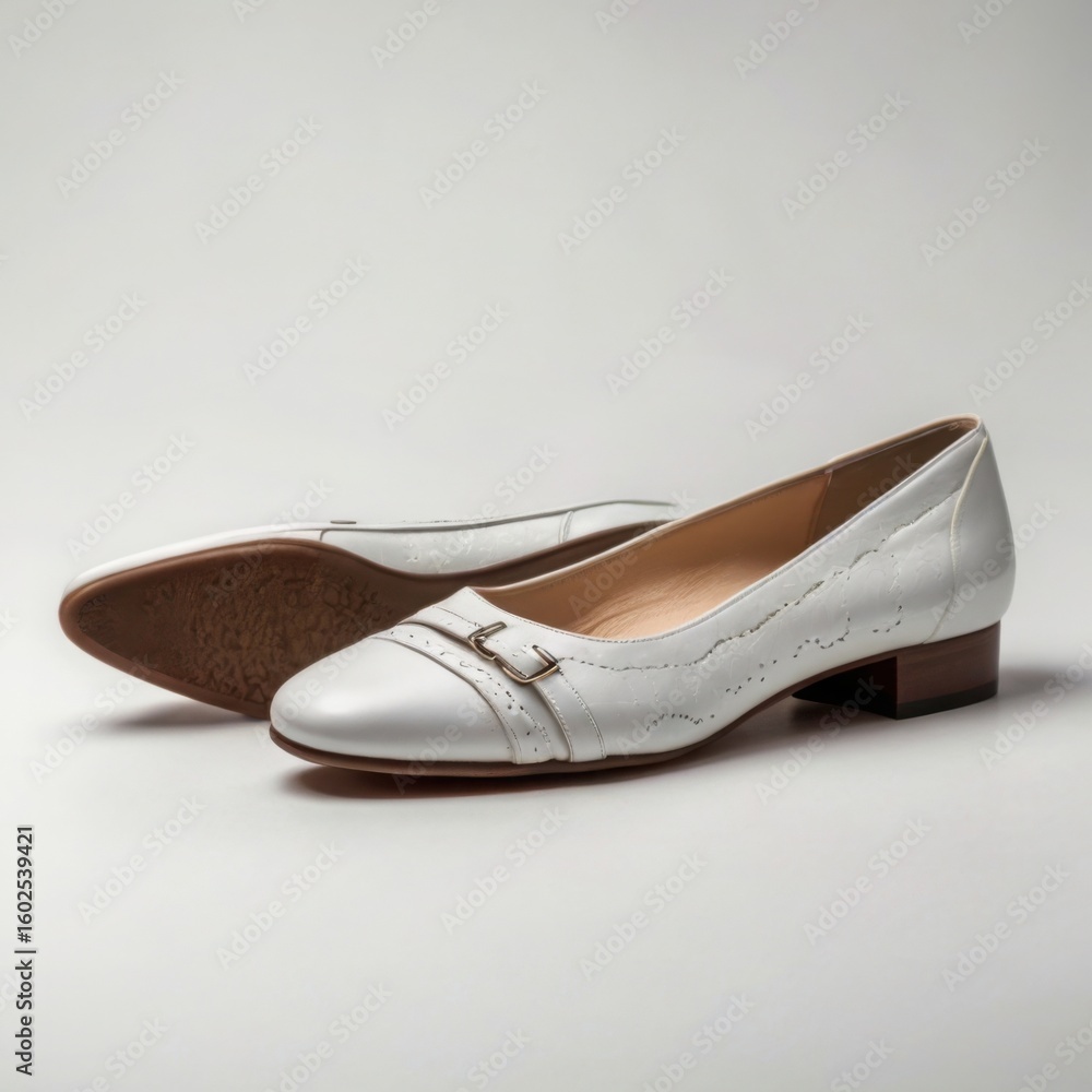 Naklejka premium Photo of an elegant white leather pump with a buckle