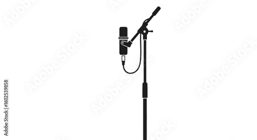 Sleek microphone stands tall against the crisp white backdrop promising pristine sound recording and broadcast studio quality clarity and capture