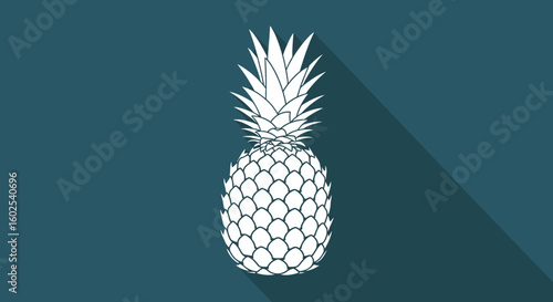 Elegant Pineapple Silhouette with a Soft Teal Background and Striking Long Shadow Visual Effect