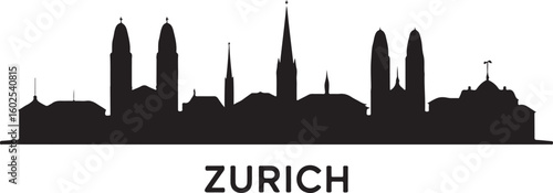 Zurich Skyline Silhouette Vector with Grossmünster and ETH Building