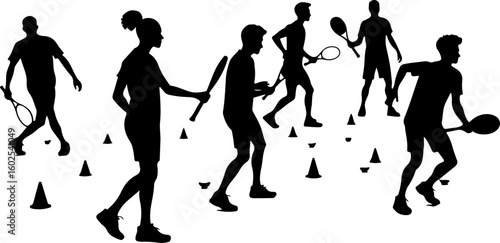 Tennis Players in Action Silhouette