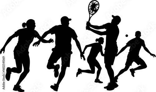 Tennis Players in Action Silhouette