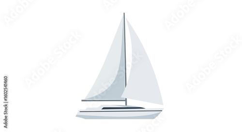Simplified illustration of a sailboat with white sails navigating clear waters during daytime at sea providing minimalistic maritime imagery