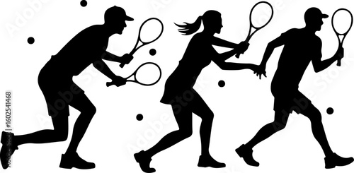 Tennis Players in Action Silhouette