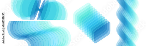 A wavy signal waveform. Set of various overlapping elements. Abstract geometric design. Torus. Parallelepiped. Vector illustration for banners, placards, posters or flyers.