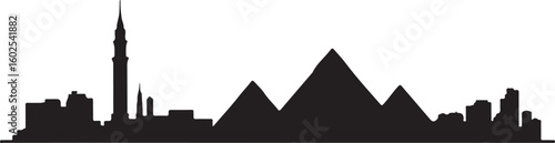 Cairo Skyline Silhouette Vector with Pyramids and Cairo Tower