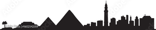 Cairo Skyline Silhouette Vector with Pyramids and Cairo Tower