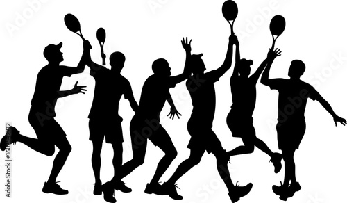 Tennis Players in Action Silhouette
