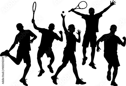 Tennis Players in Action Silhouette