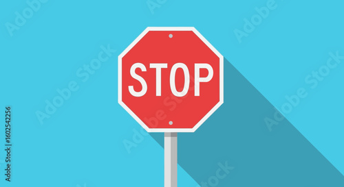 Flat design stop sign graphic, warning and cautionary traffic signal concept illustration, safety and prevention, minimal style art work