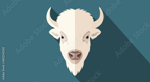 Geometric White Buffalo Illustration with Extended Shadow on Teal Backdrop Artwork 65 chars