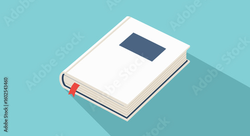 Isometric illustration presenting a book with minimalist design for literary themes, study, and knowledge representation within a simple and clean