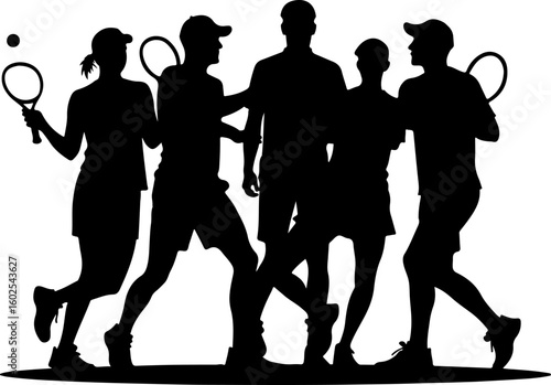 Tennis Players in Action Silhouette