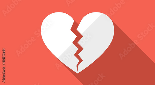 Illustrative representation of a fragmented love symbol against a gradient terracotta backdrop casting an evocative shadow