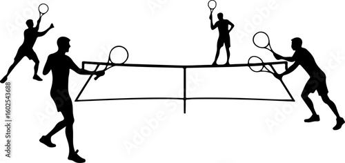 Tennis Players in Action Silhouette