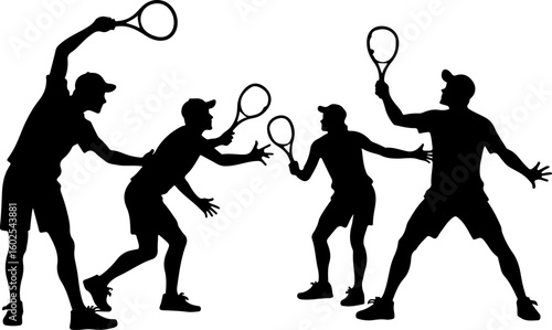 Tennis Players in Action Silhouette