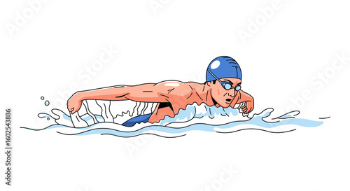 A dedicated swimmer propelling through crystal-clear water with unwavering focus and powerful strokes showcasing athletic ability and determination