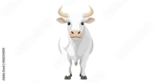 Elegant White Bull Illustration on Plain Backdrop Portraying Power and Serenity in Animal Art