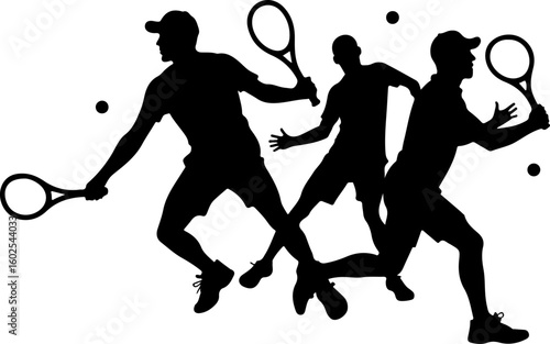 Tennis Players in Action Silhouette