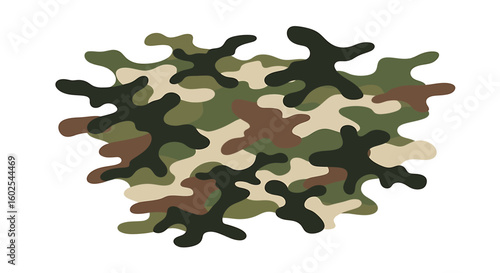 Dense swathes of camouflage pattern evoke nature's ability to conceal and blend effectively against diverse backgrounds