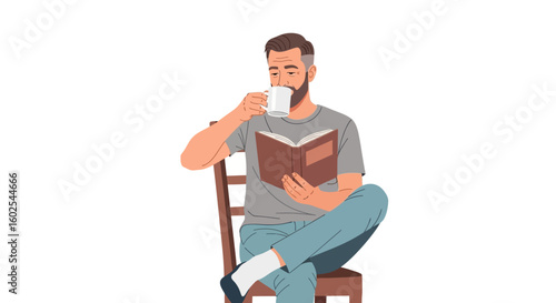 A gentleman relaxing with a book and a drink portraying an image of leisure time enjoyment and intellectual relaxation in solitude
