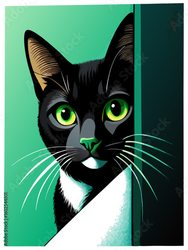 black cat with green eyes