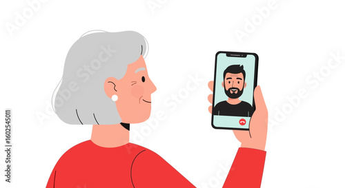 Grandmother's mobile phone call with grandson, depicting intergenerational connection and familial love amid technology's role in bridging distances