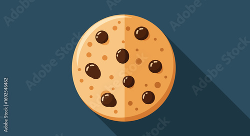 A Flat Design Chocolate Chip Cookie with a Long Shadow, a Sweet Treat Illustration