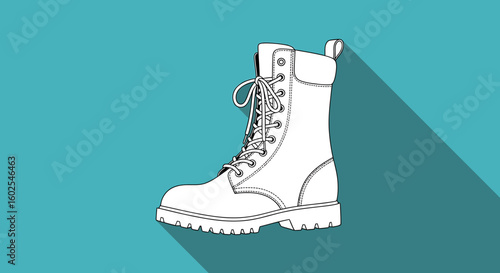Stylized Workboot Illustration on Teal Backdrop with Geometric Shadow Casting Effect