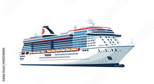 Majestic cruise ship illustration showcasing elegant ocean liner design against a pristine white background creating a captivating travel theme
