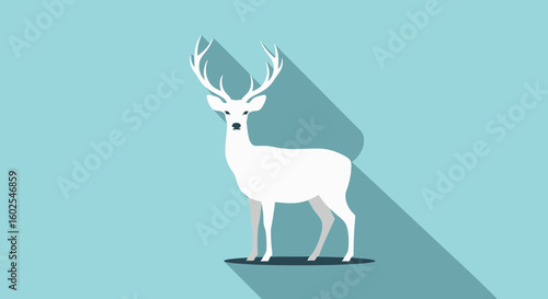 Geometric stag illustration on teal background with sharp shadows evoking minimalist wildlife art