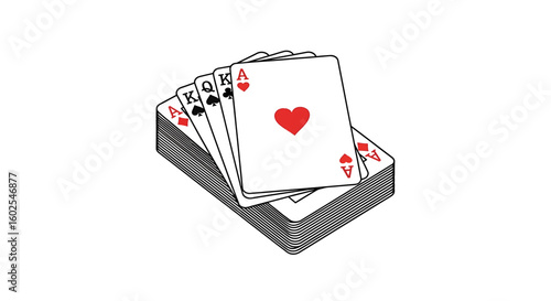 Stylized Deck of Playing Cards Illustration Displaying Royal Flush Potential for Games or Cardistry Visuals on Isolated Background