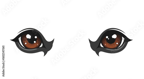 Illustrative Eyes with Sharp Eyeliner Detail, Evoking a Sense of Gaze and Mysteriousness with Cartoon Eyes Beauty, isolated on a white background