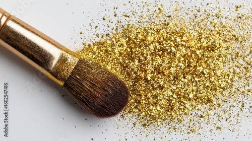 Gold glitter makeup brush beauty product cosmetic sparkle glamour shiny art