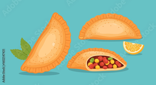 Delightful Empanada Illustration Showcasing Latin American Cuisine with a Touch of Citrus Freshness