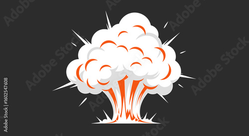 Dynamic cartoon explosion with fiery orange bursts and white cloud effects against a dark backdrop showcases potent energy