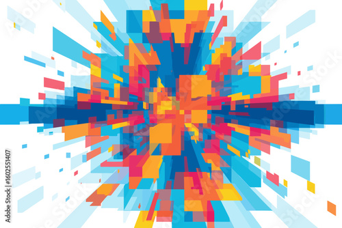 Colorful burst of geometric shapes in abstract digital art