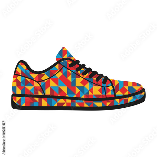 Vibrant Sneaker with Geometric Pattern, Colorful Fashion Footwear