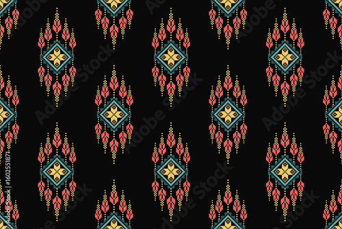Cross stitch pattern concept showcasing traditional ethnic geometric pattern, Design for textile, background,carpet,wallpaper,clothing,wrapping,Batik,fabric,Vector illustration	
