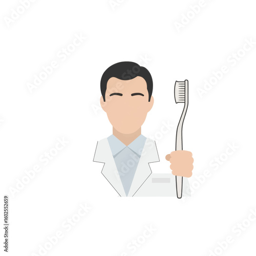 Stylized illustration of a dentist holding a toothbrush.