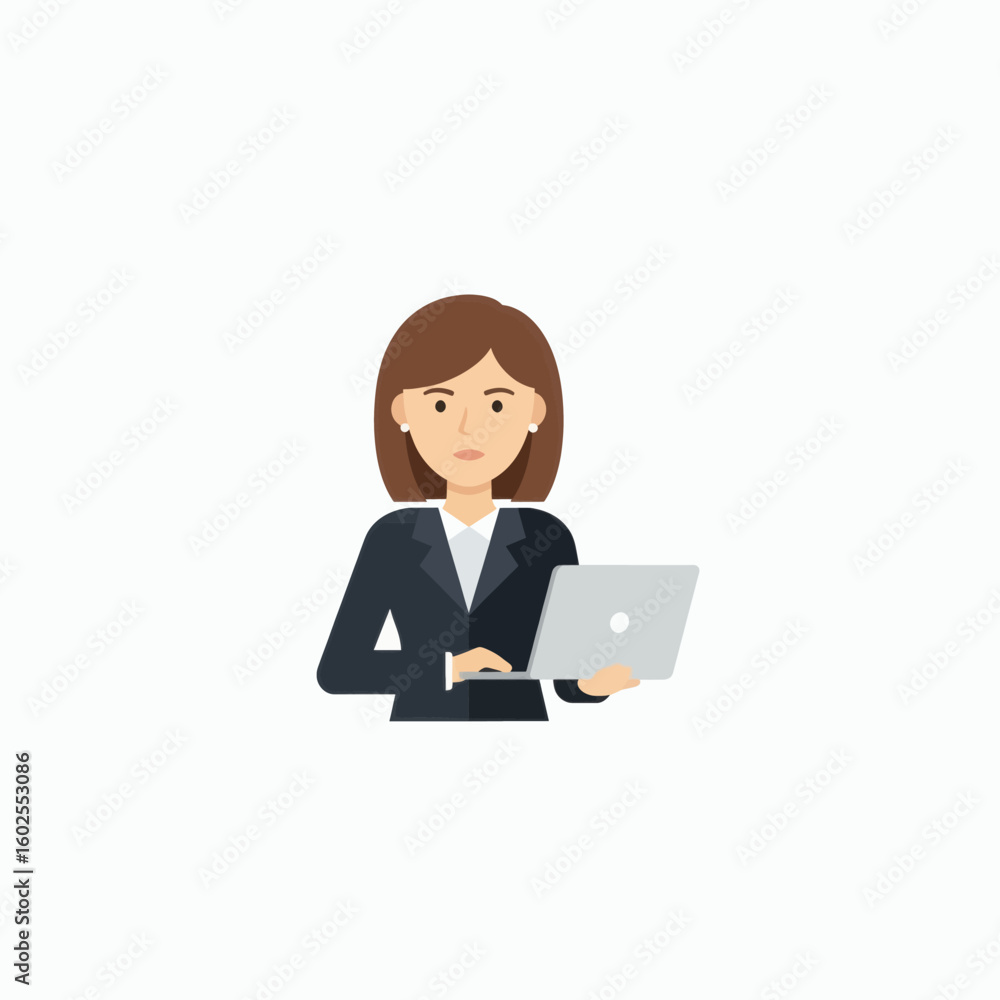 Businesswoman working on a laptop, flat design illustration. Businesswoman working on a laptop, flat design illustration.