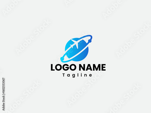 Travel logo design with a planet. World tour company logo design vector. Creative Travel agency logo design template in an isolated white background. 