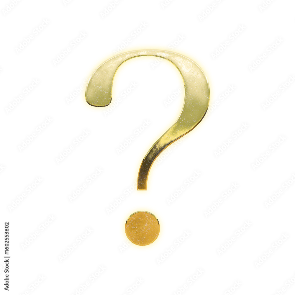 Naklejka premium Shining golden question mark, serif, alpha channel
