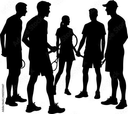 Tennis Player Silhouettes in Action"
