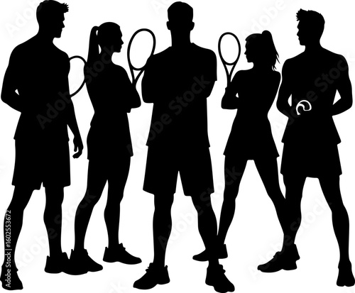Tennis Player Silhouettes in Action"